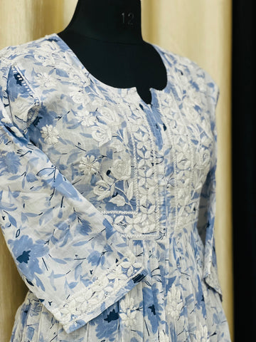 chikankari printed Short Gown chikankari printed Short Gown
