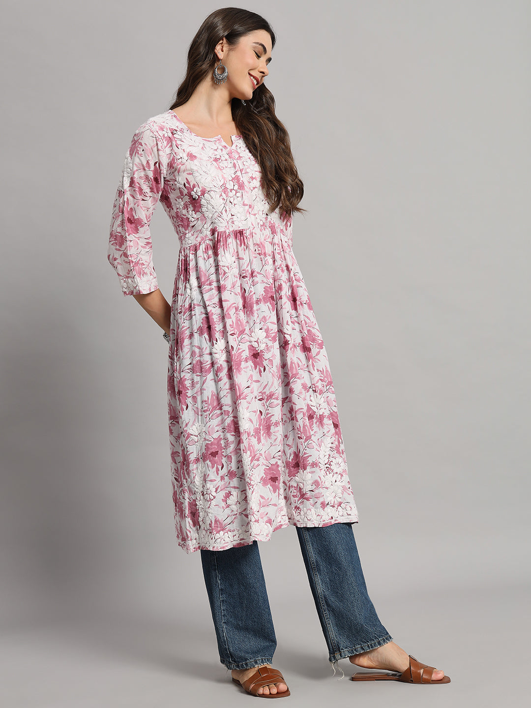 chikankari long gown for women