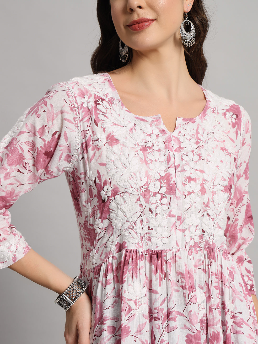 chikankari long gown for women