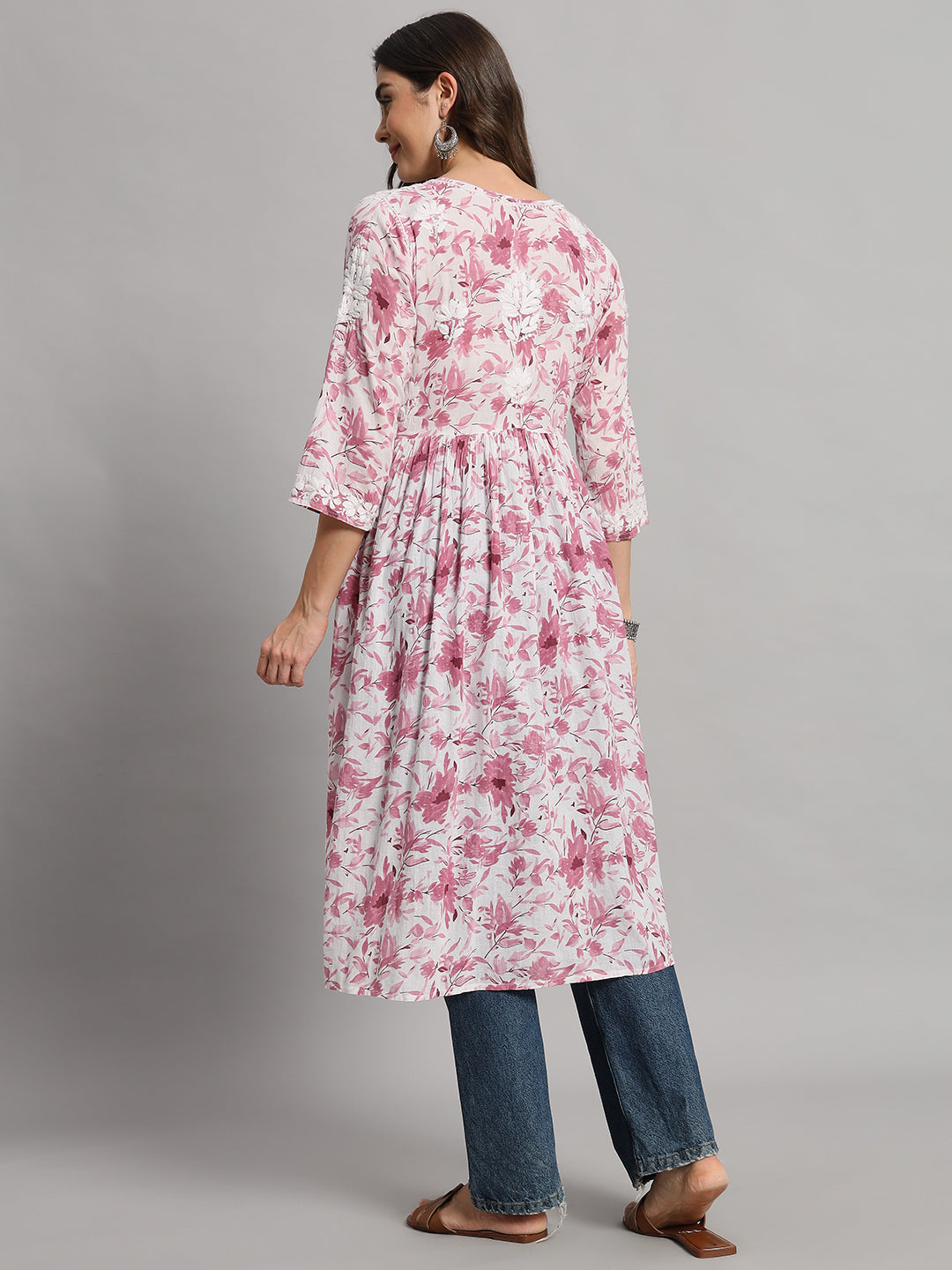 chikankari long gown for women