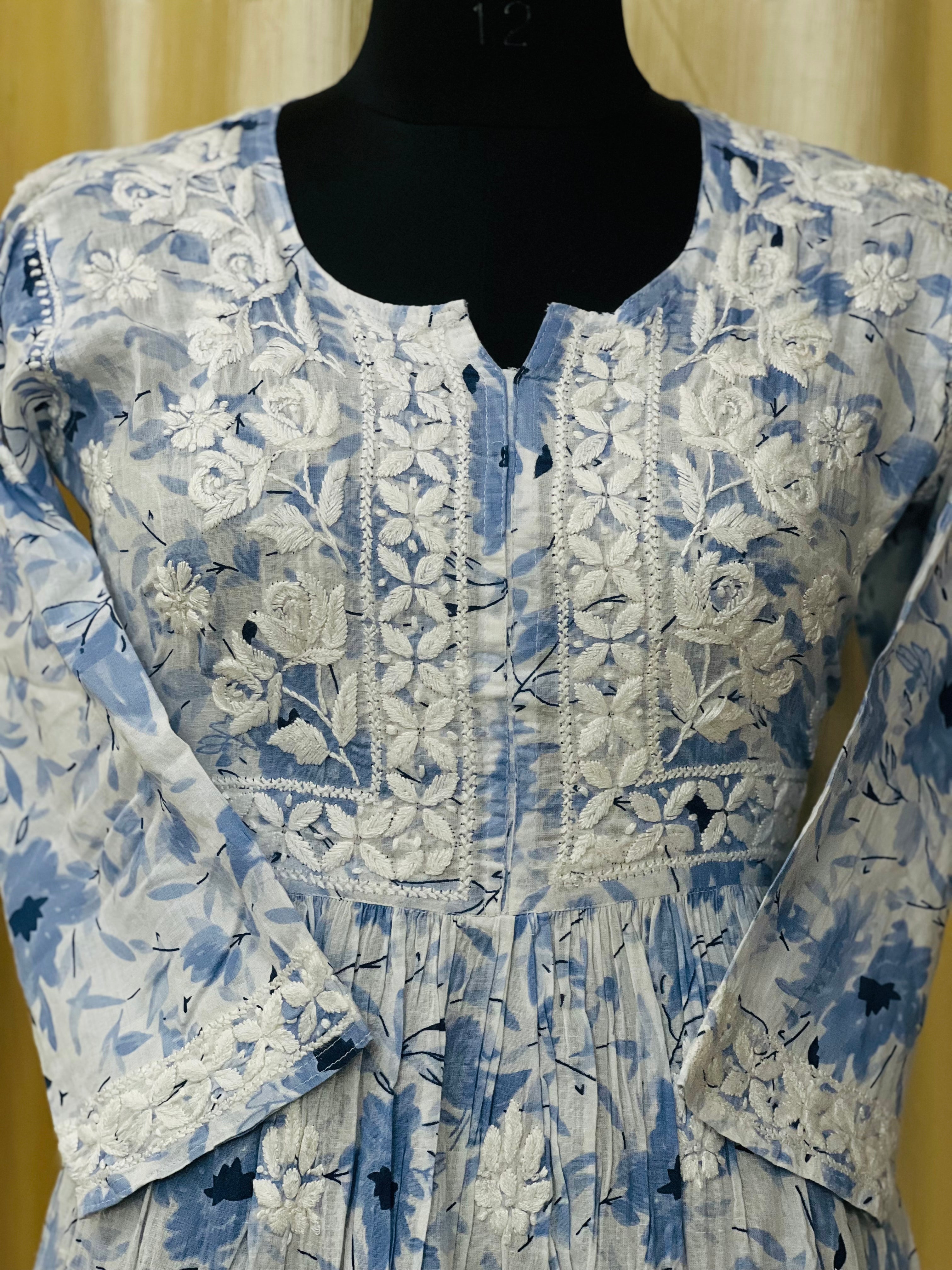 chikankari printed Short Gown chikankari printed Short Gown