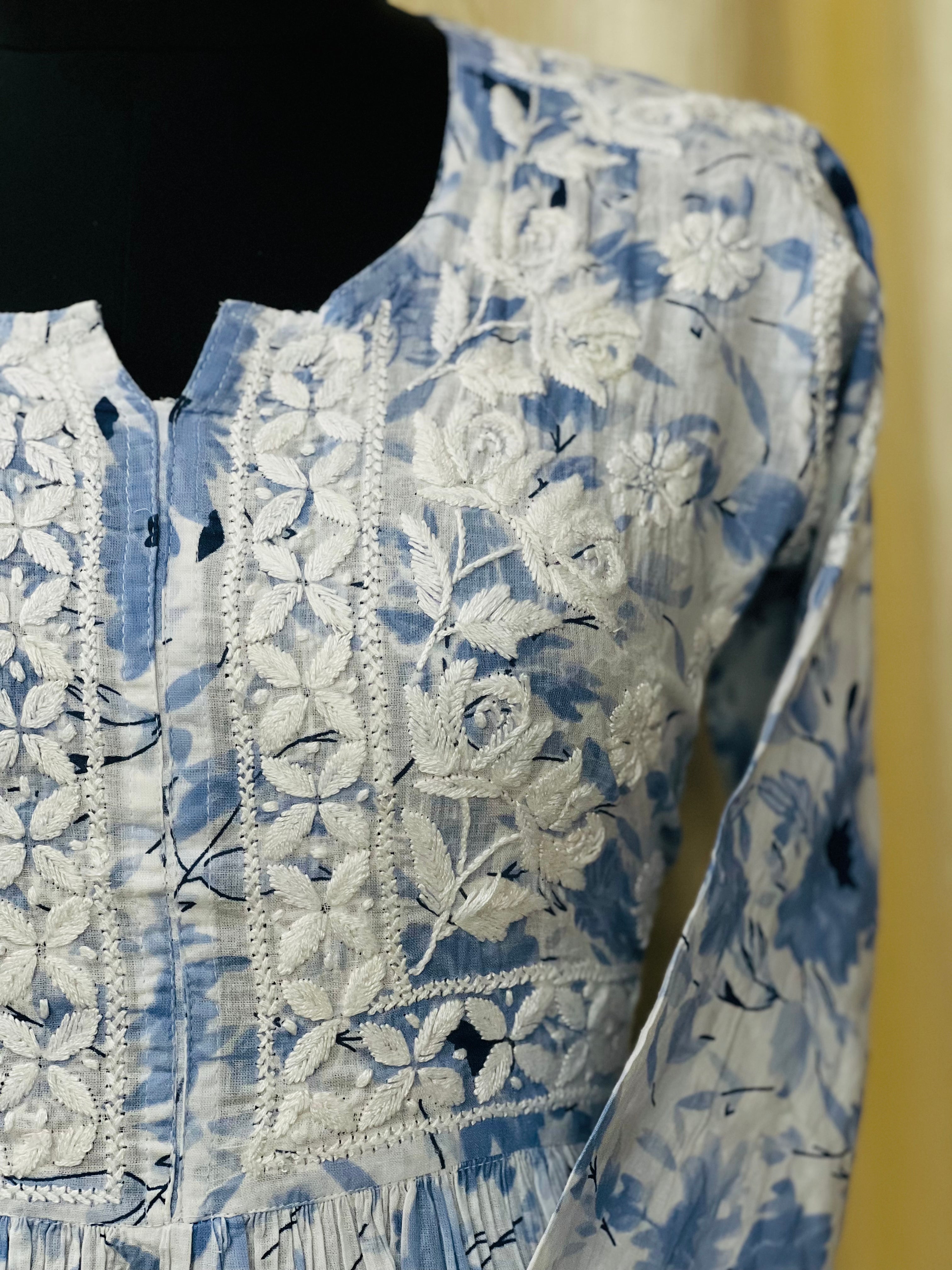 chikankari printed Short Gown chikankari printed Short Gown