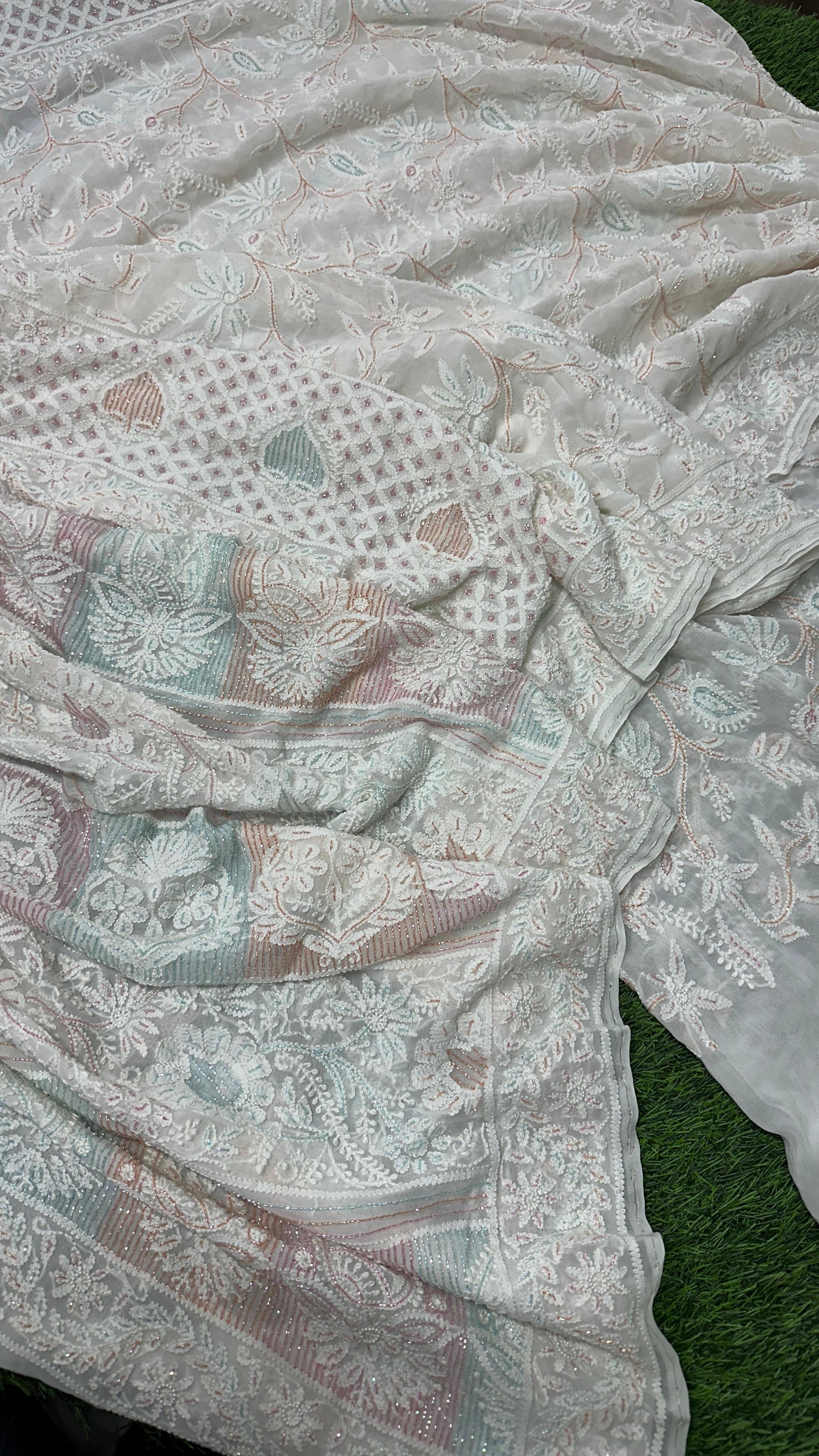 Lucknowi Chikan Georgette Saree