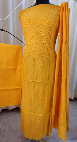 Timeless Craft: Handcrafted Chikan Chanderi 3pcs Silk Suits Timeless Craft: Handcrafted Chikan Chanderi 3pcs Silk Suits