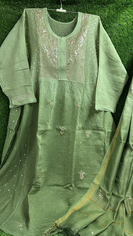 New Mukesh Work Collection: Tunic Kurta & Dupatta in Mulchanderi Silk New Mukesh Work Collection: Tunic Kurta & Dupatta in Mulchanderi Silk