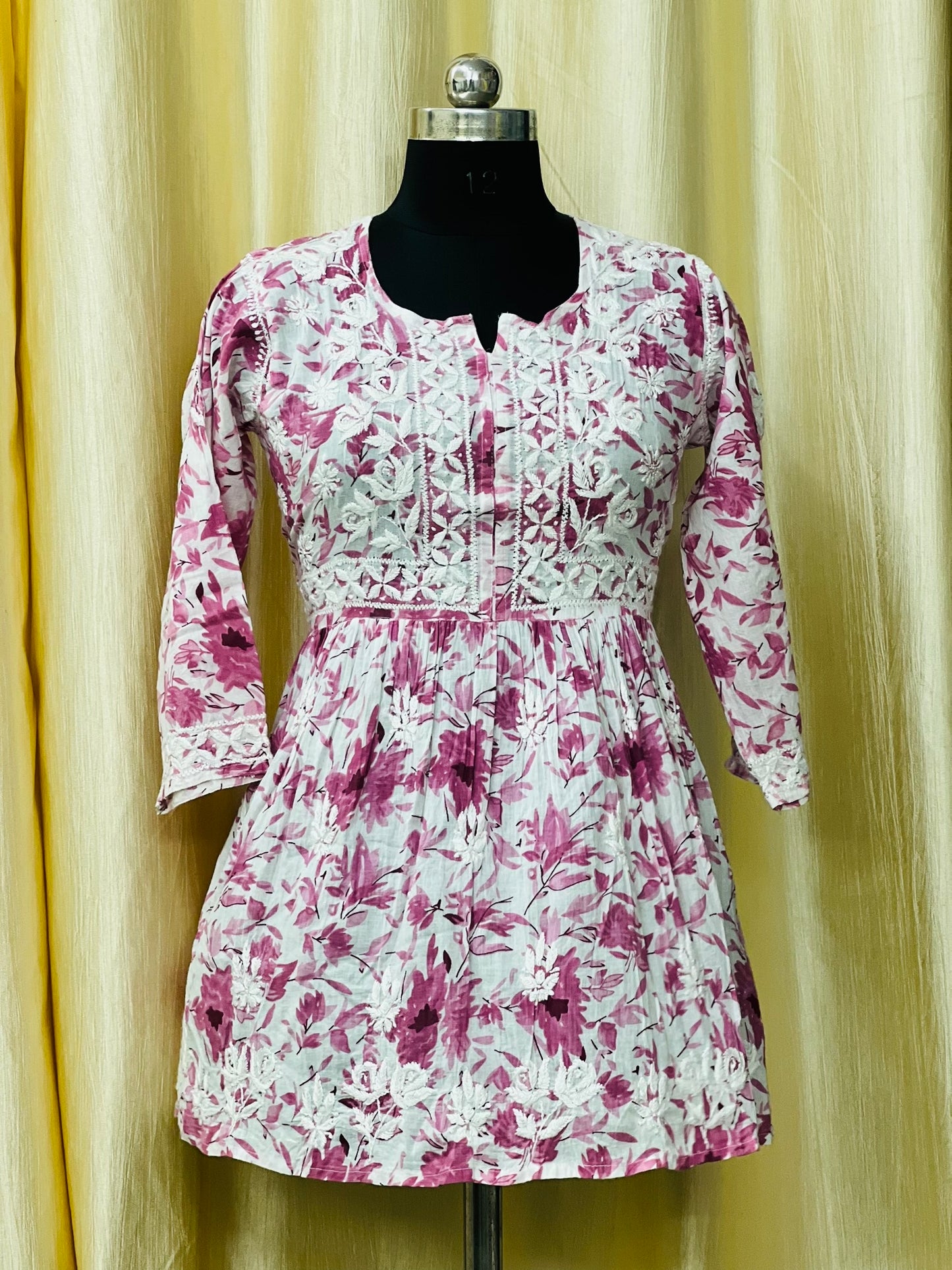 chikankari printed Short Gown