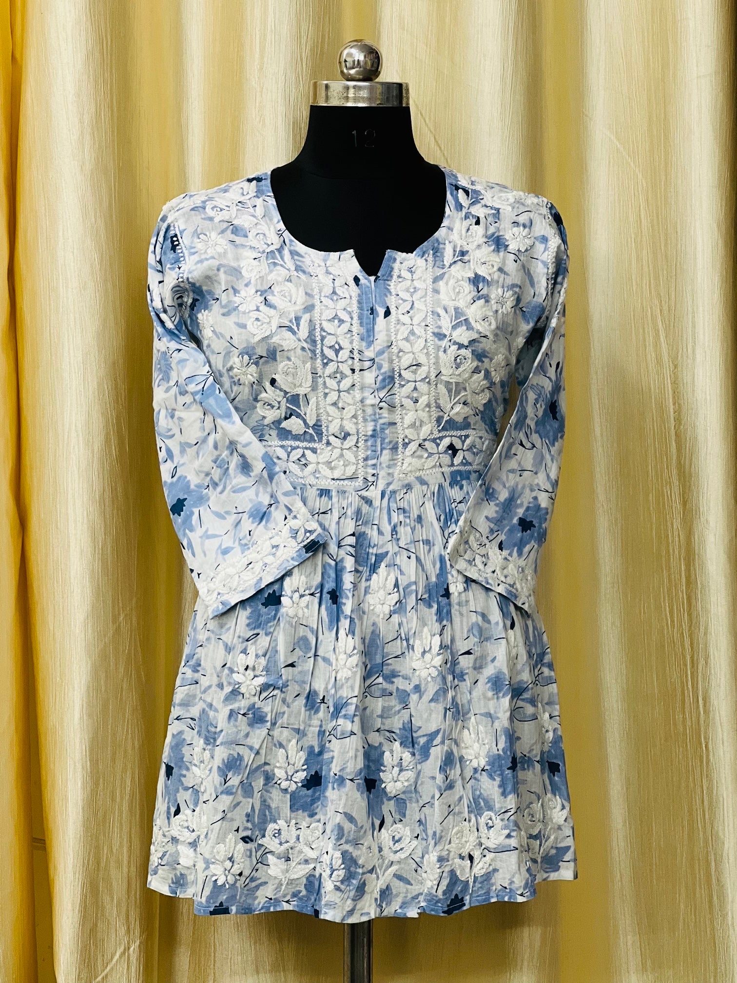 chikankari printed Short Gown