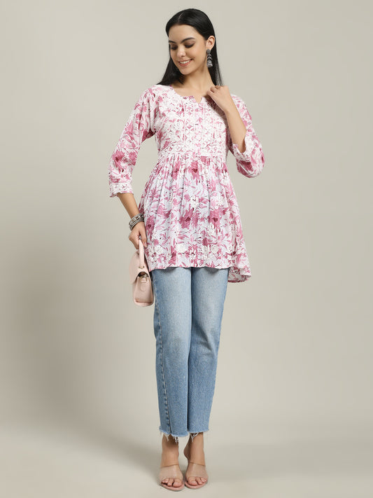 ChikanKari Short Gown