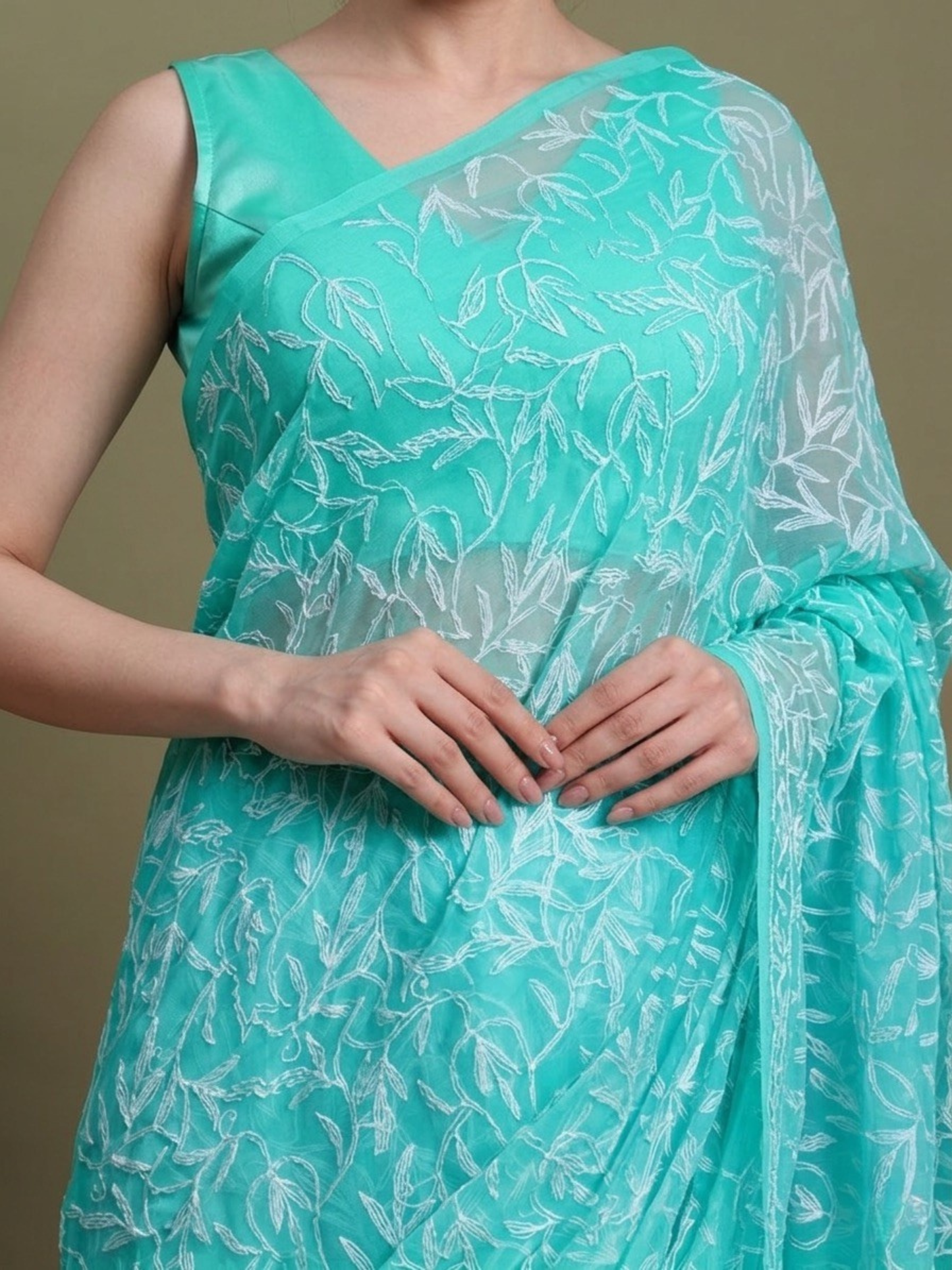 Exclusive Tepchi Hand-Made Chikankari Saree