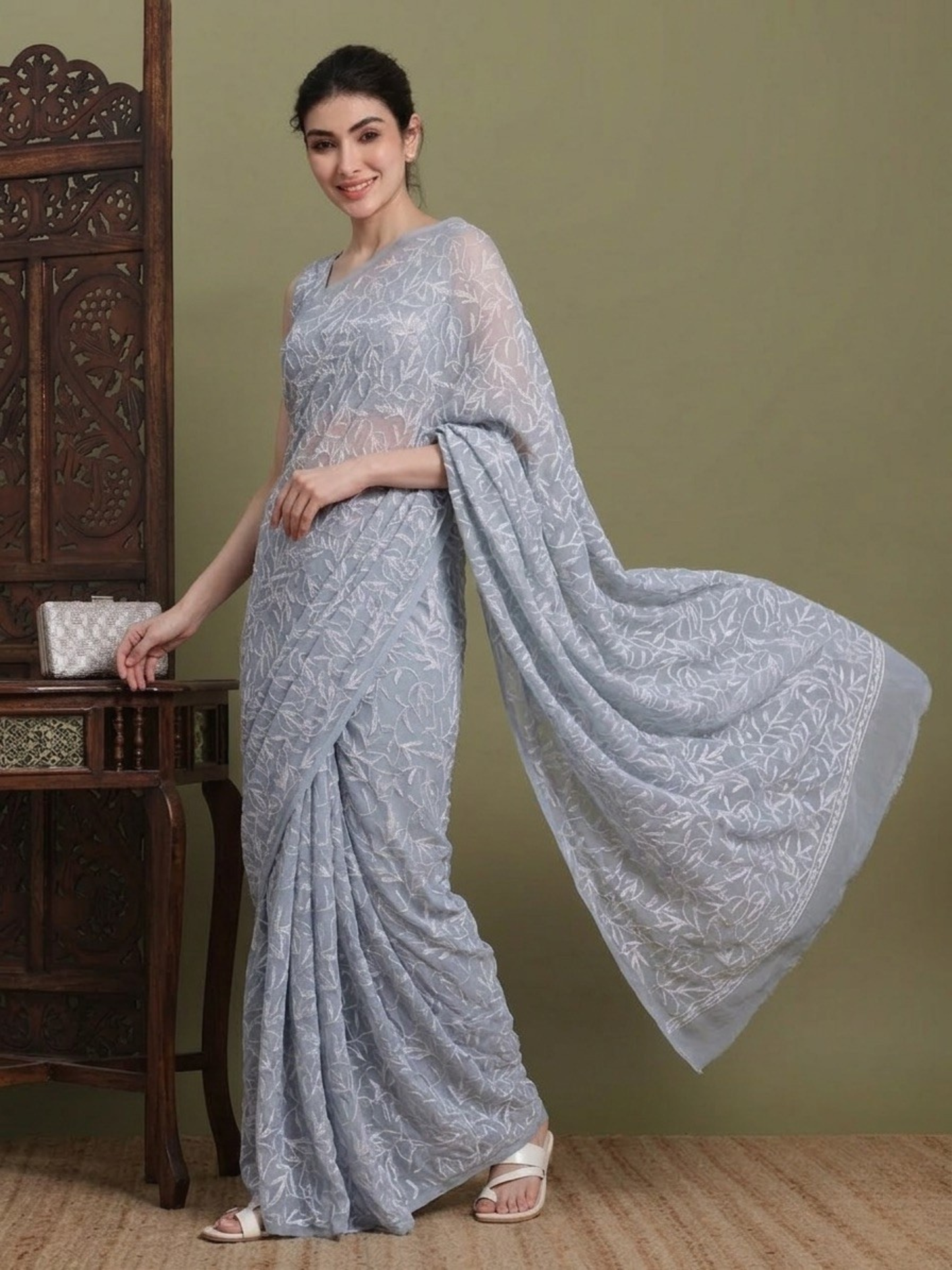 Exclusive Tepchi Hand-Made Chikankari Saree