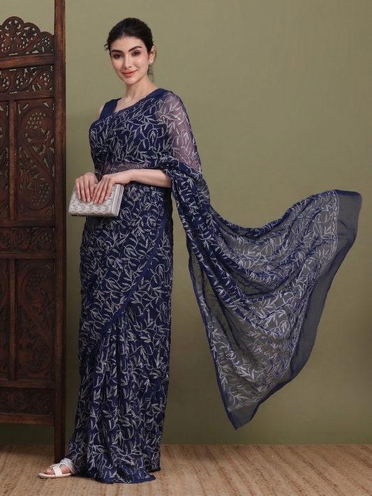 Exclusive Tepchi Hand-Made Chikankari Saree