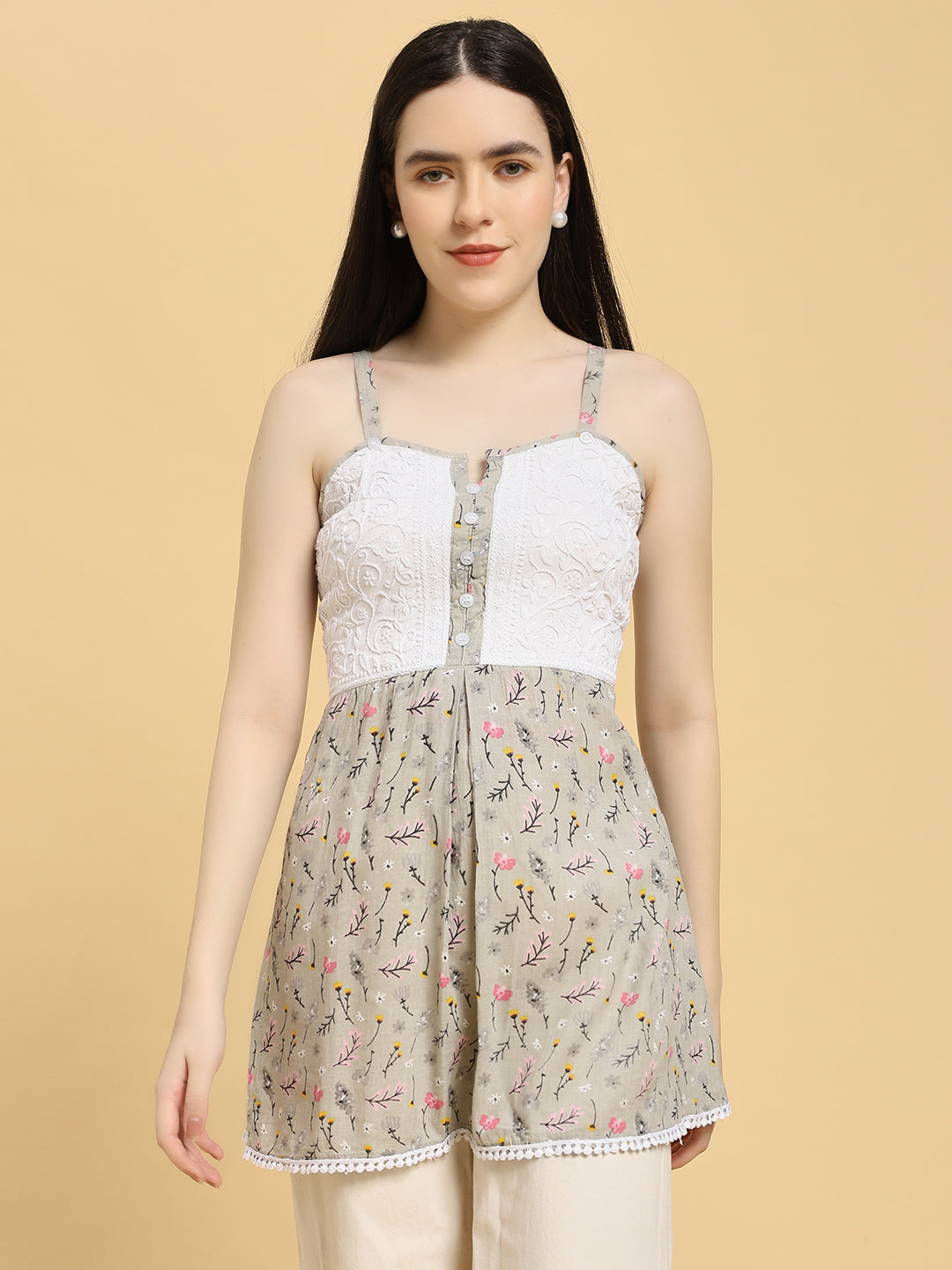 Handcrafted Cotton Chikankari Short Top