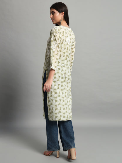 Fashionable Chikan Handikraft Chikankari Kurta for Women Cotton Printed & Embroidered Straight Kurti