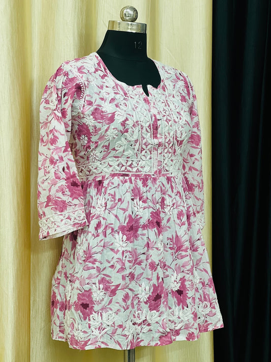 chikankari printed Short Gown