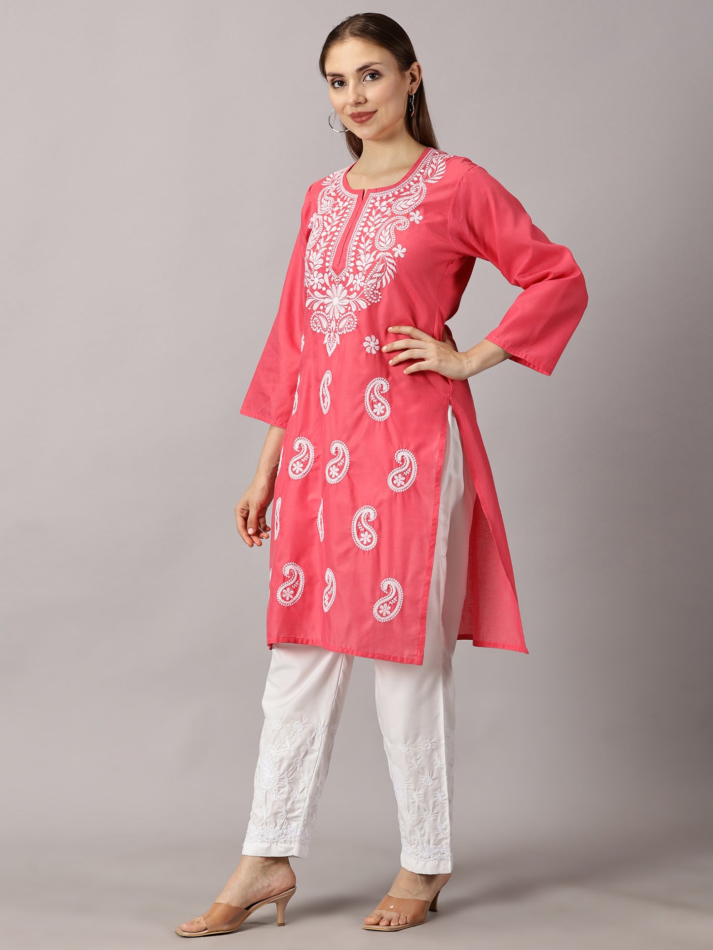 Embroidered Cotton Wear: 2 Kurtis + Pants Set | Women’s Cotton Kurti Set: Embroidery & Comfort Combo | Chic Cotton Sets Combo: Embroidered Kurtis and Pants | Stylish Cotton Kurti Set with Pants - 2 Piece Combo