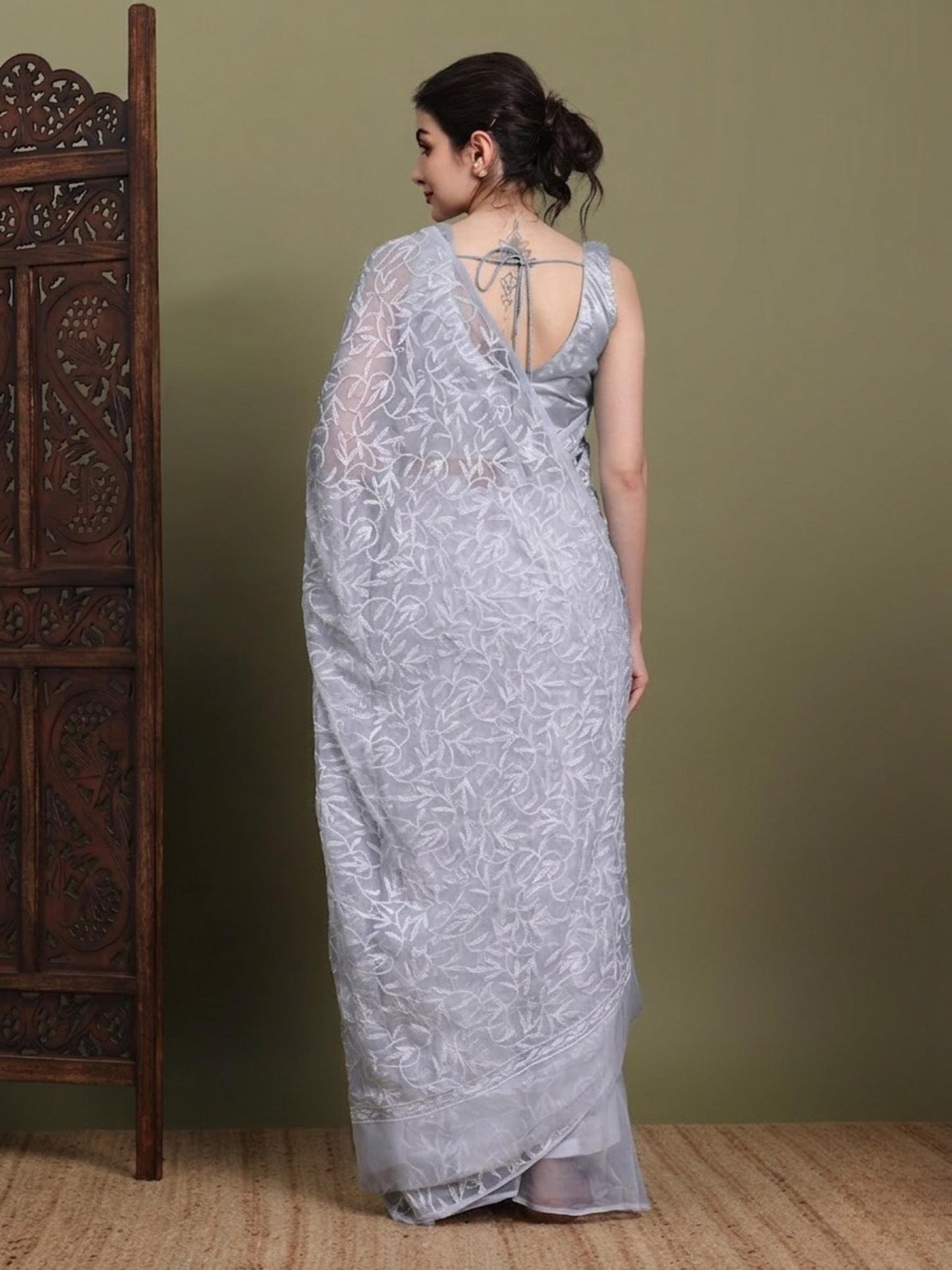Exclusive Tepchi Hand-Made Chikankari Saree