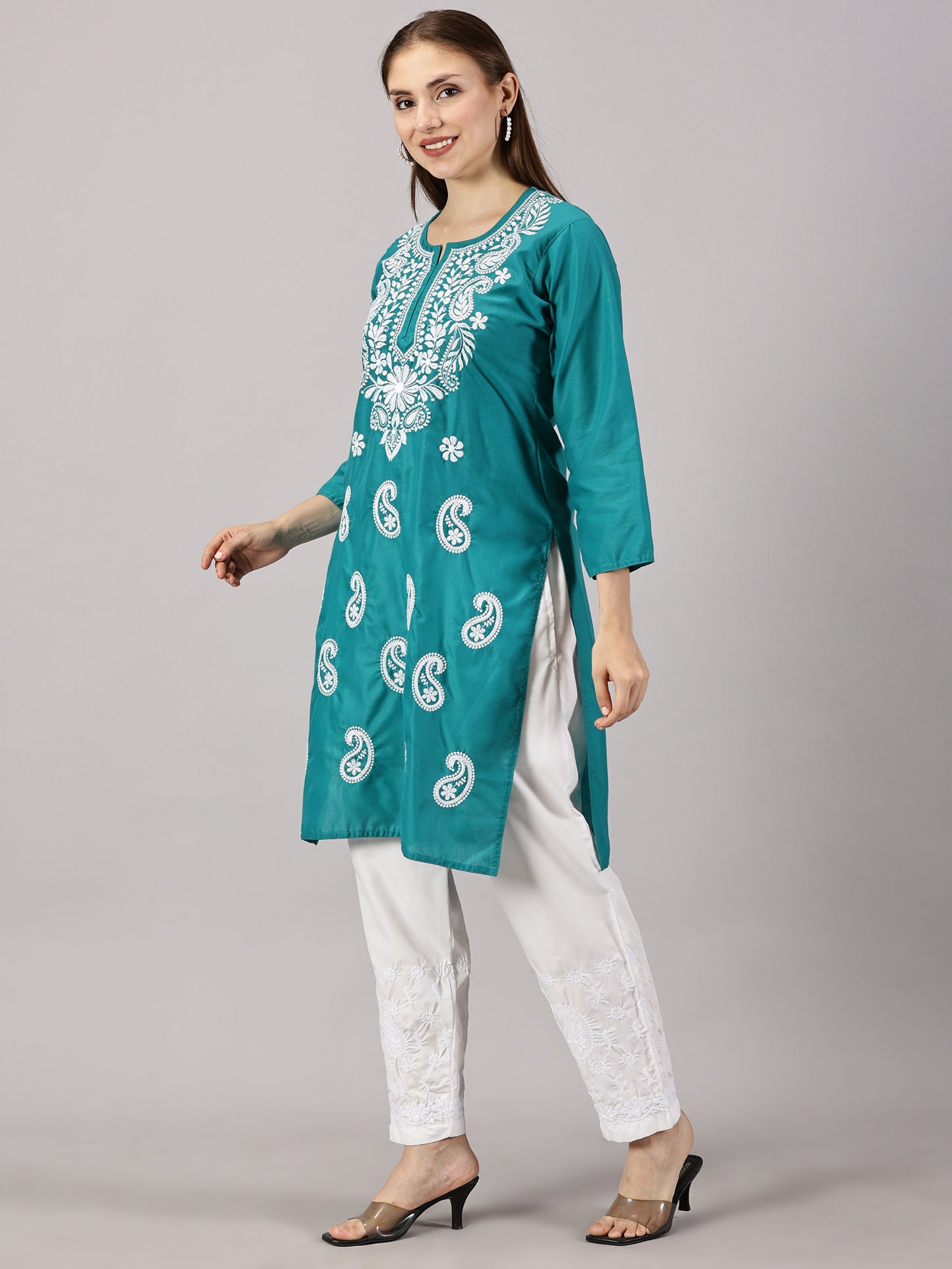 Embroidered Cotton Wear: 2 Kurtis + Pants Set | Women’s Cotton Kurti Set: Embroidery & Comfort Combo | Chic Cotton Sets Combo: Embroidered Kurtis and Pants | Stylish Cotton Kurti Set with Pants - 2 Piece Combo