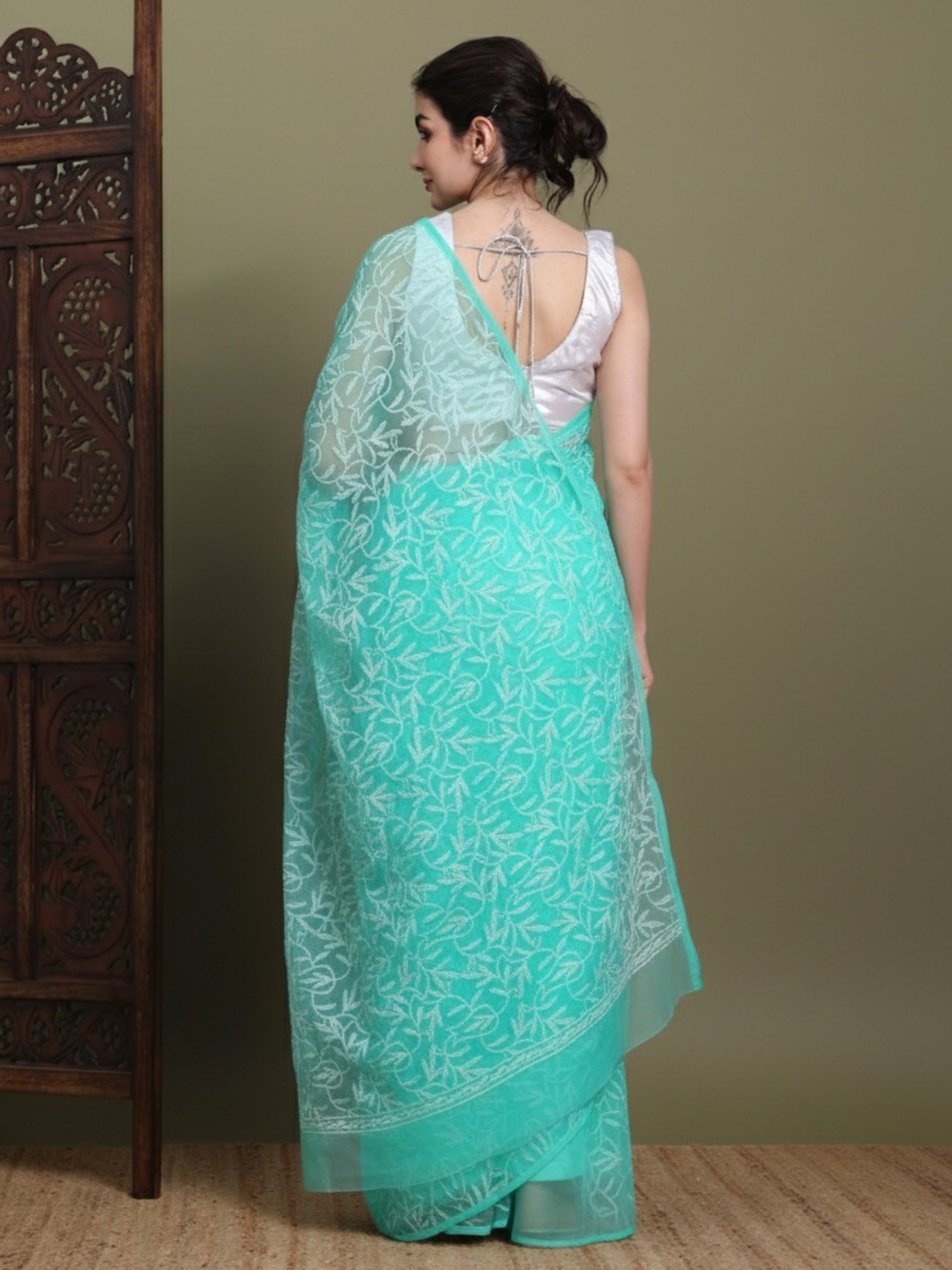 Exclusive Tepchi Hand-Made Chikankari Saree