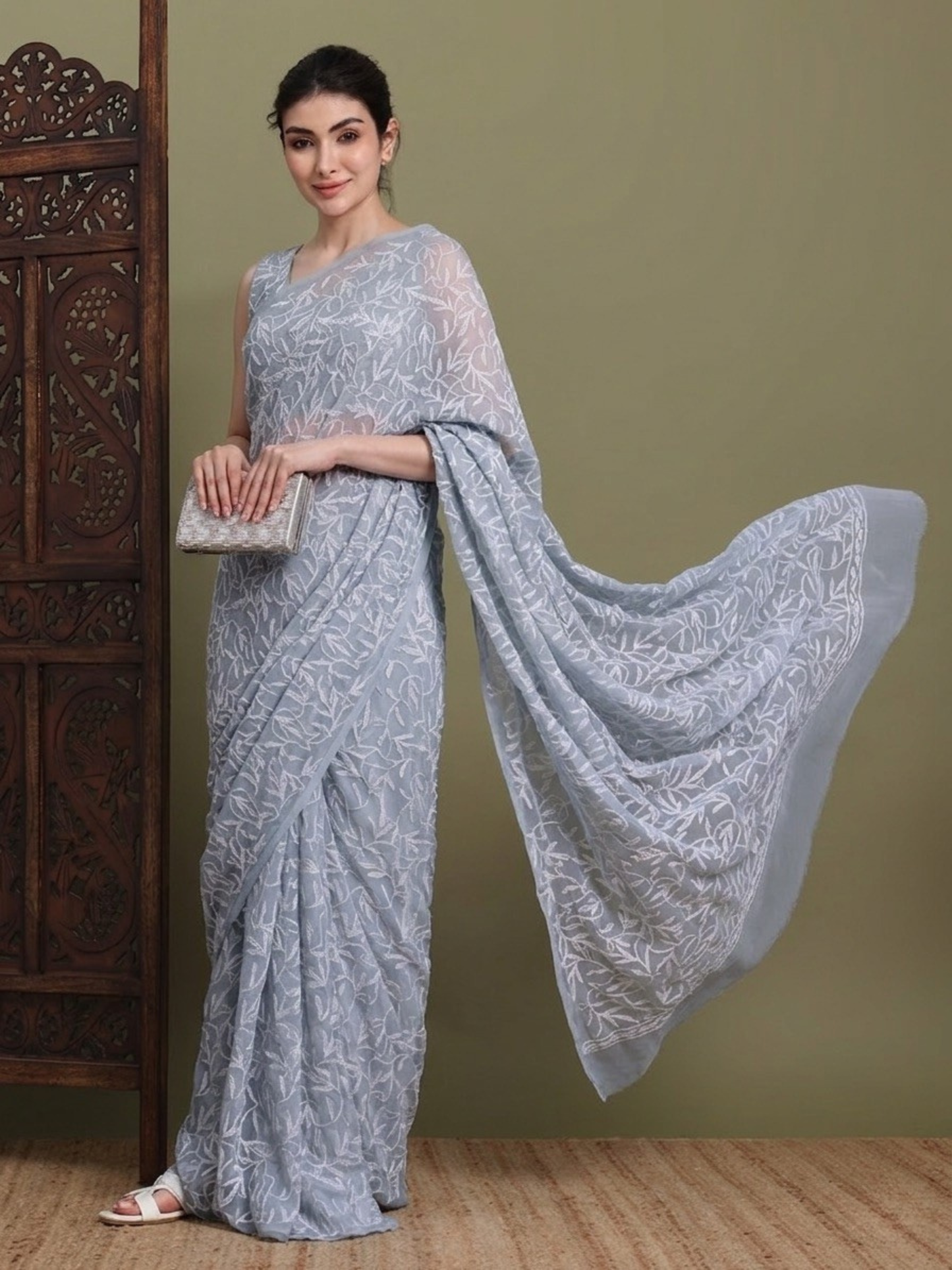 Exclusive Tepchi Hand-Made Chikankari Saree