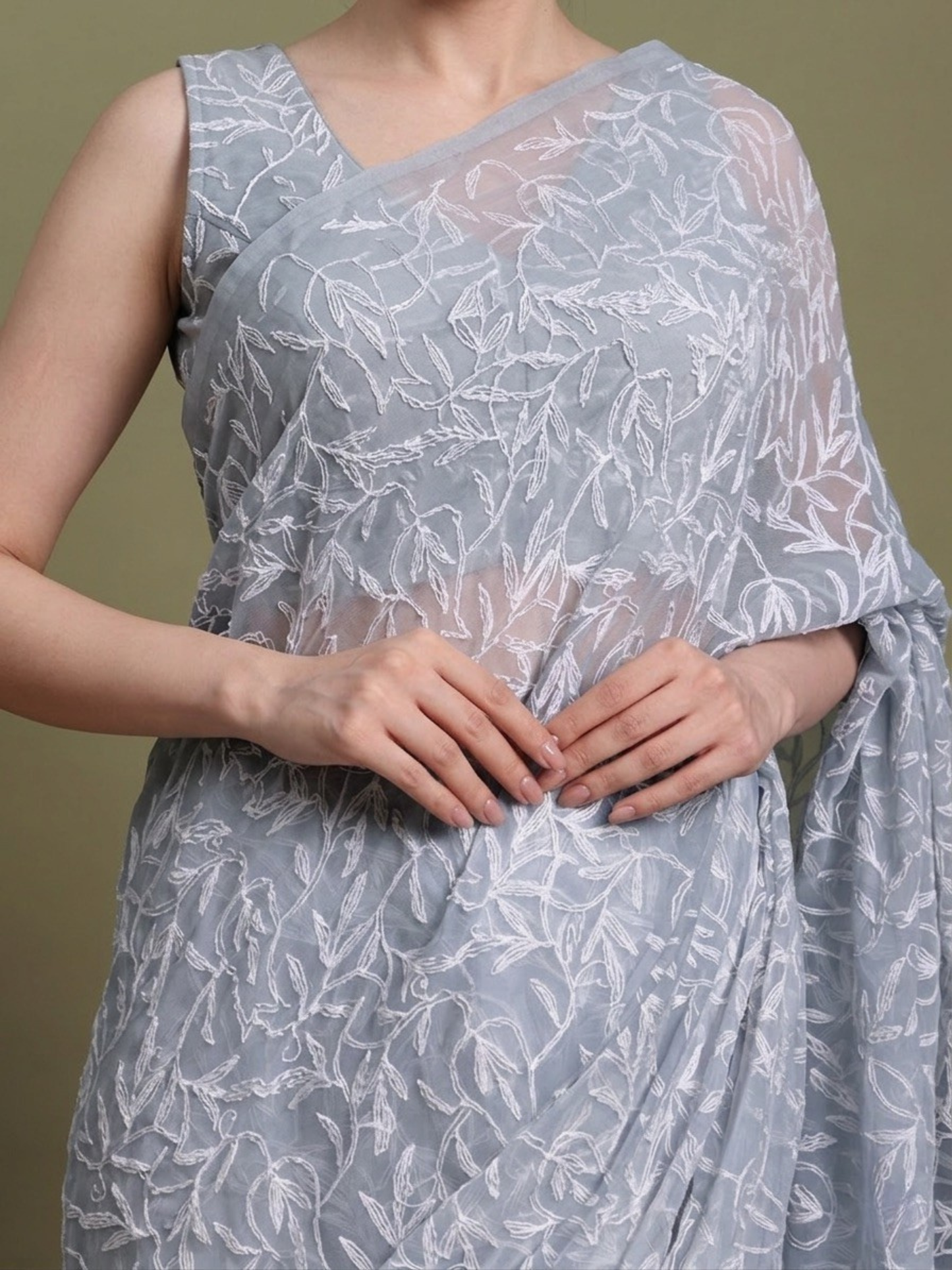 Exclusive Tepchi Hand-Made Chikankari Saree
