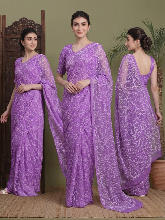 Exclusive Tepchi Hand-Made Chikankari Saree