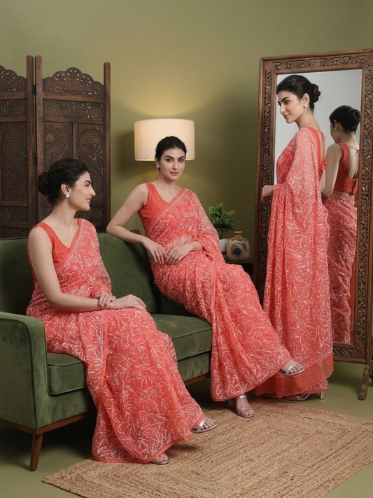Exclusive Tepchi Hand-Made Chikankari Saree