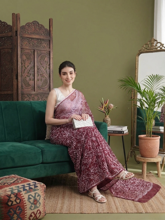 Exclusive Tepchi Hand-Made Chikankari Saree