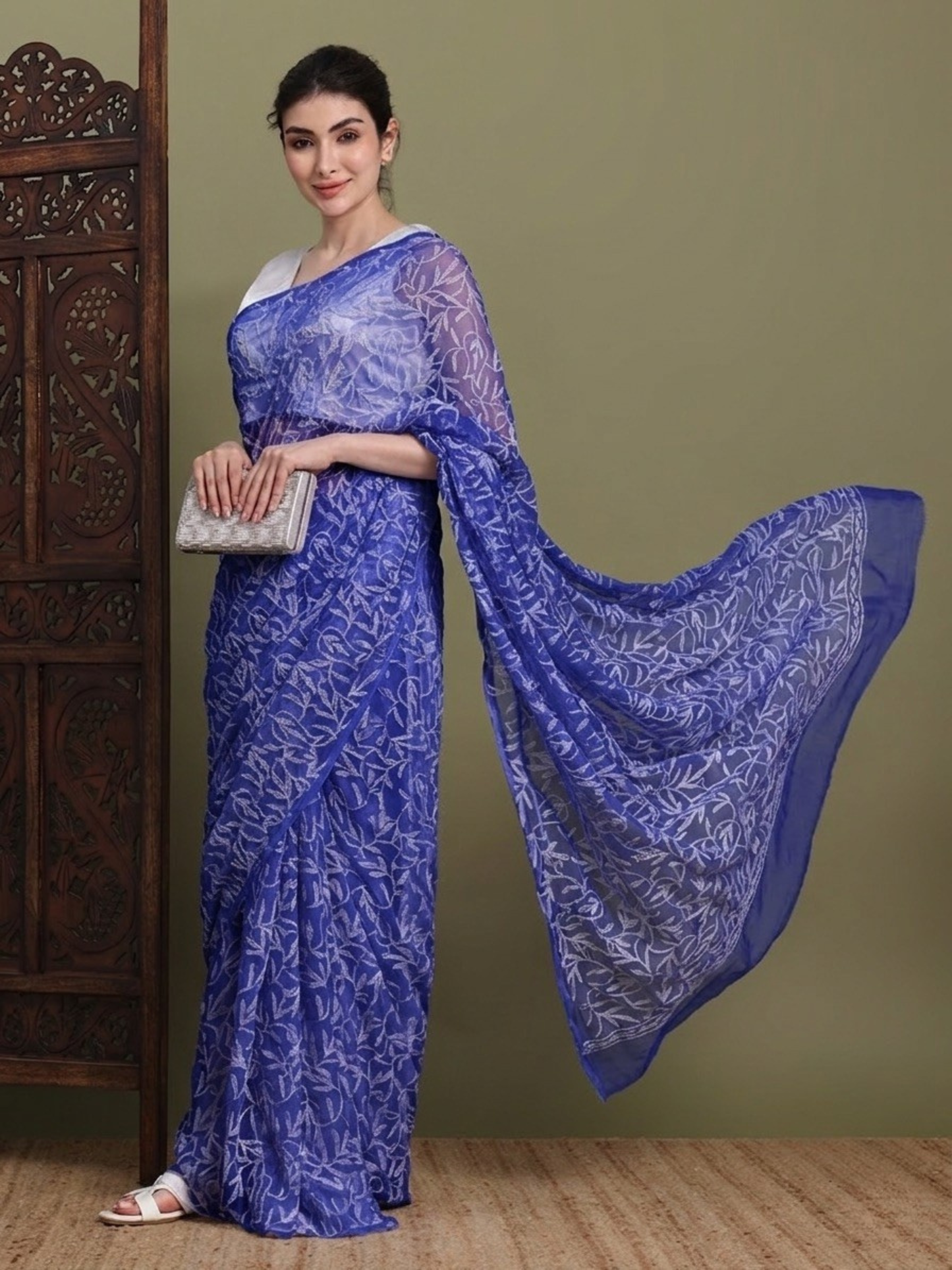 Exclusive Tepchi Hand-Made Chikankari Saree