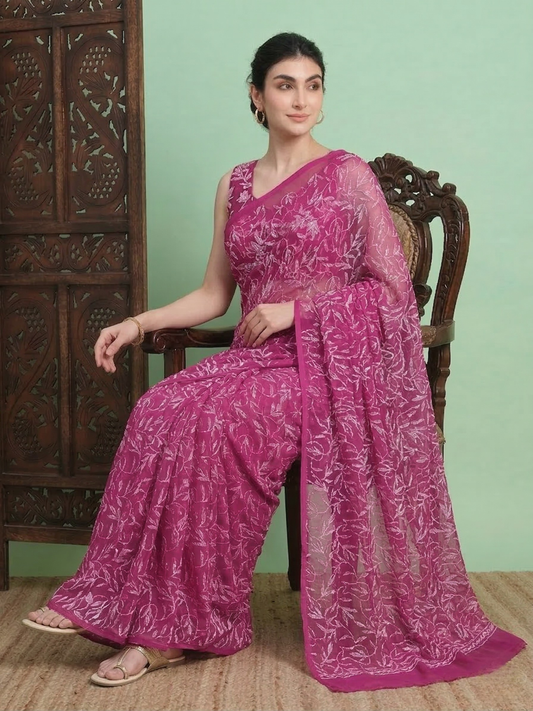 Exclusive Tepchi Hand-Made Chikankari Saree