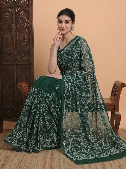 Exclusive Tepchi Hand-Made Chikankari Saree