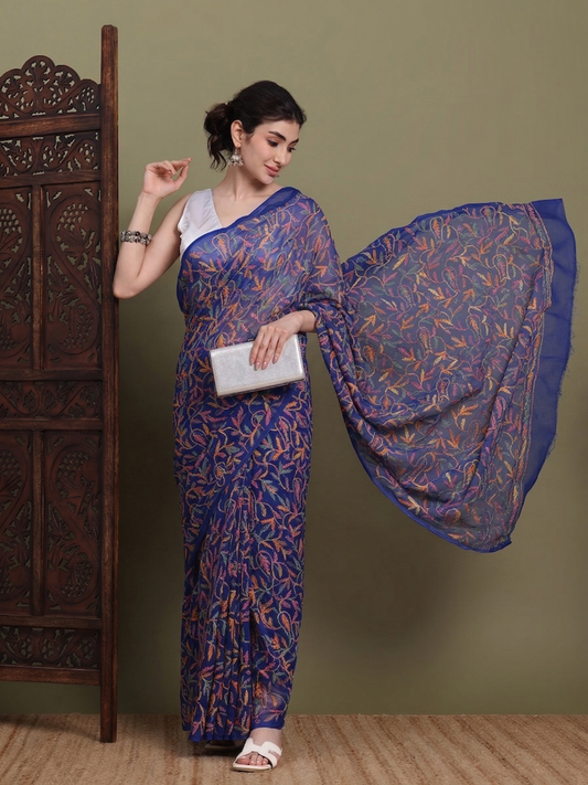 Exclusive Tepchi Multi Hand-Made Chikankari Saree (Copy)