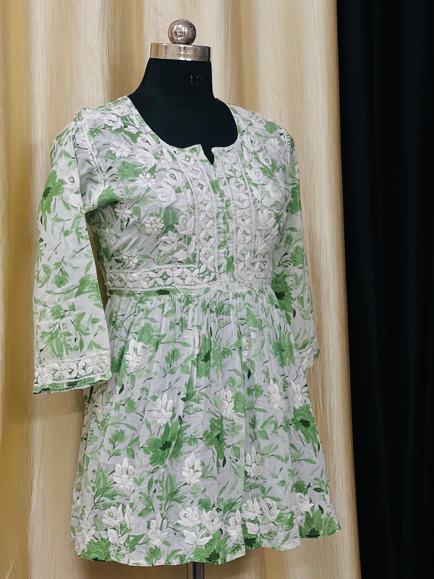 chikankari printed Short Gown