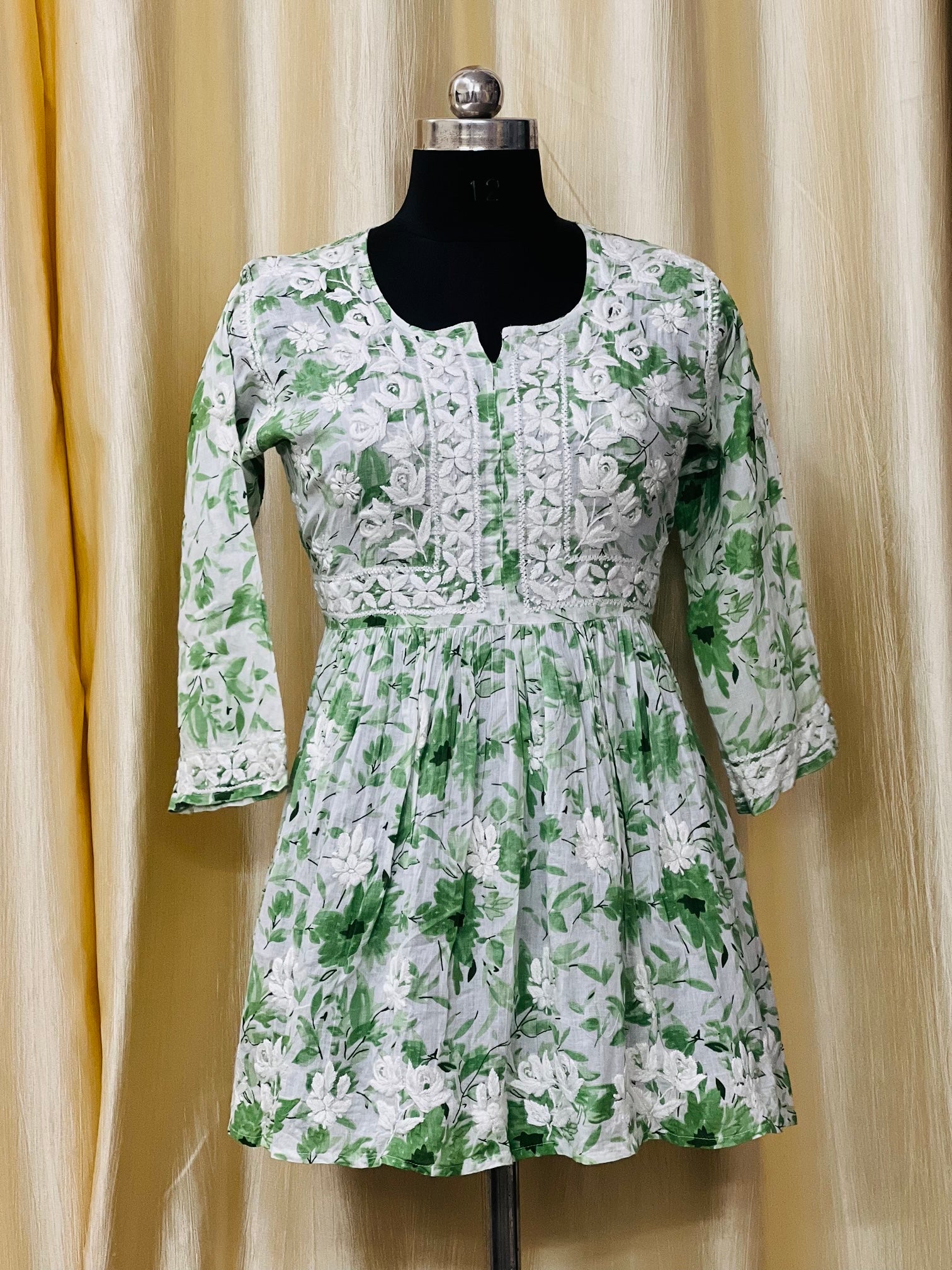 chikankari printed Short Gown