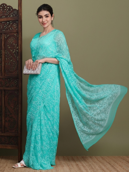 Exclusive Tepchi Hand-Made Chikankari Saree