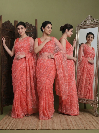 Exclusive Tepchi Hand-Made Chikankari Saree