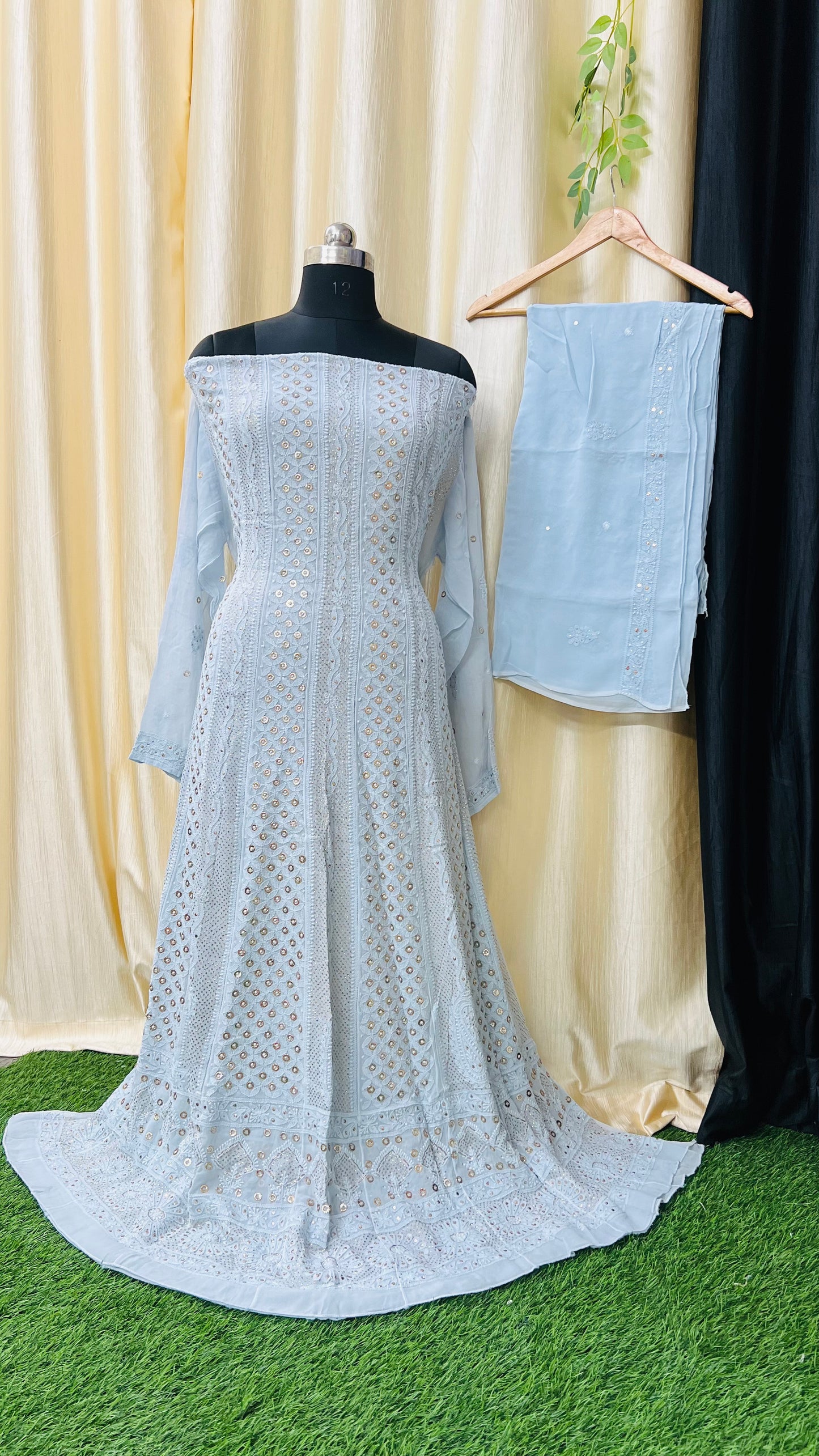 Chikankari Anarkali | Viscose Georgette Anarkali | Designer Anarkali with Dupatta |  Festive Anarkali Dress