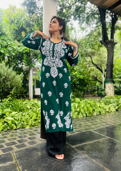 chikankari kurti Rayon Cotton kurta for women & Girl Green