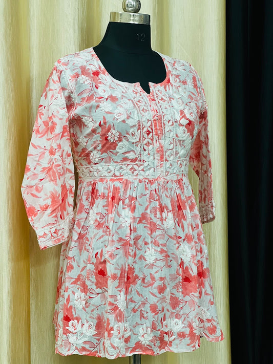 chikankari printed Short Gown