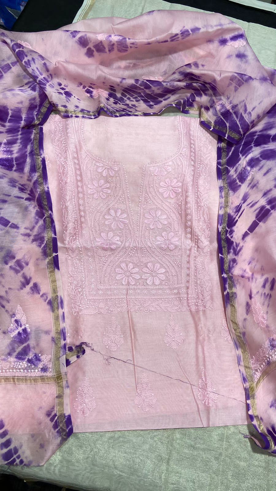 unstiched chikankari 2pS TYE & DYE Suits