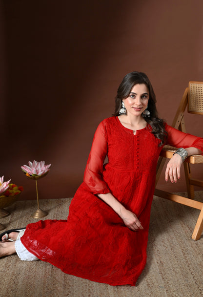 Chikankari Handwork Georgette Anarkali