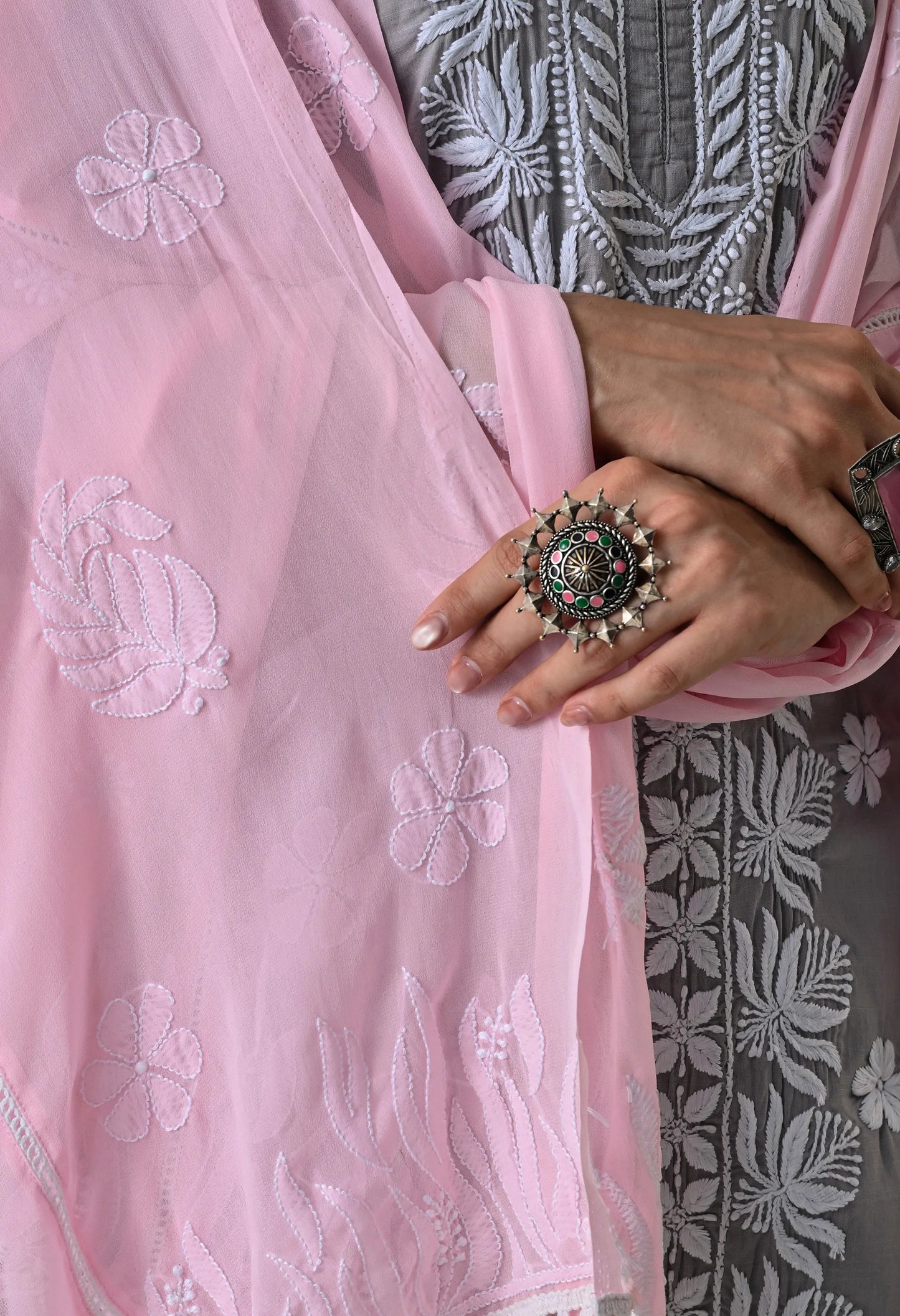 Pink Soft Georgette Chikankari Hand Embroidered Dupatta for Women