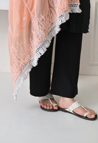 Peach Georgette Chikankari Hand Embroidered Dupatta for Women
