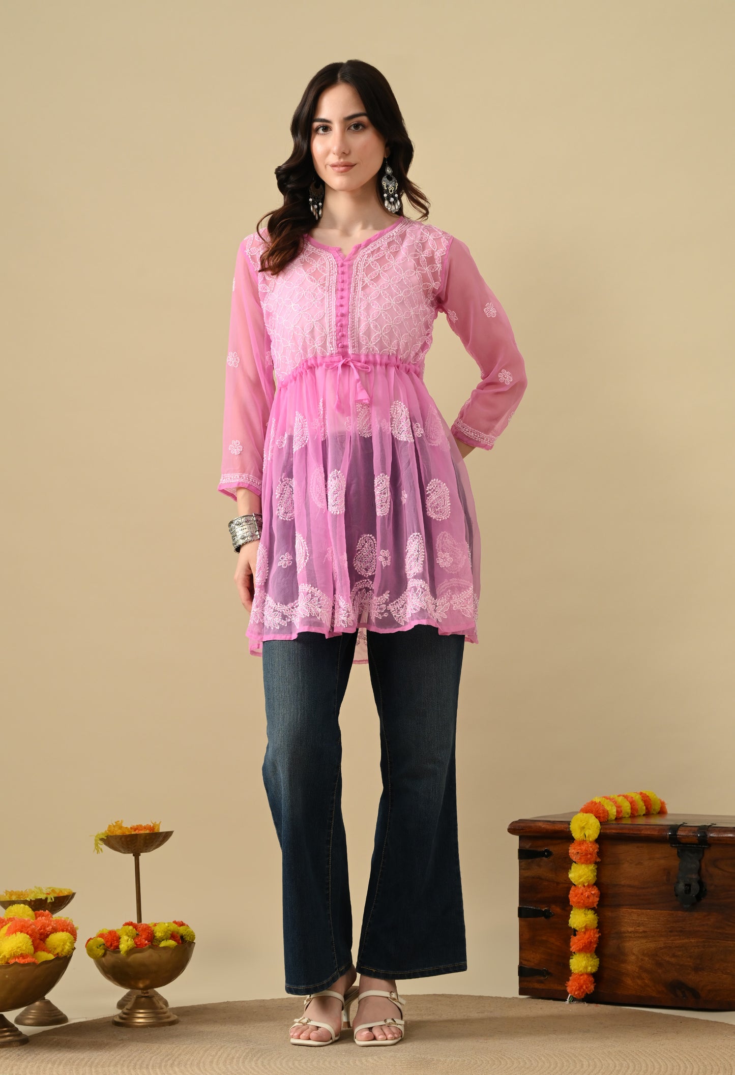 Short chikankari gown for womens