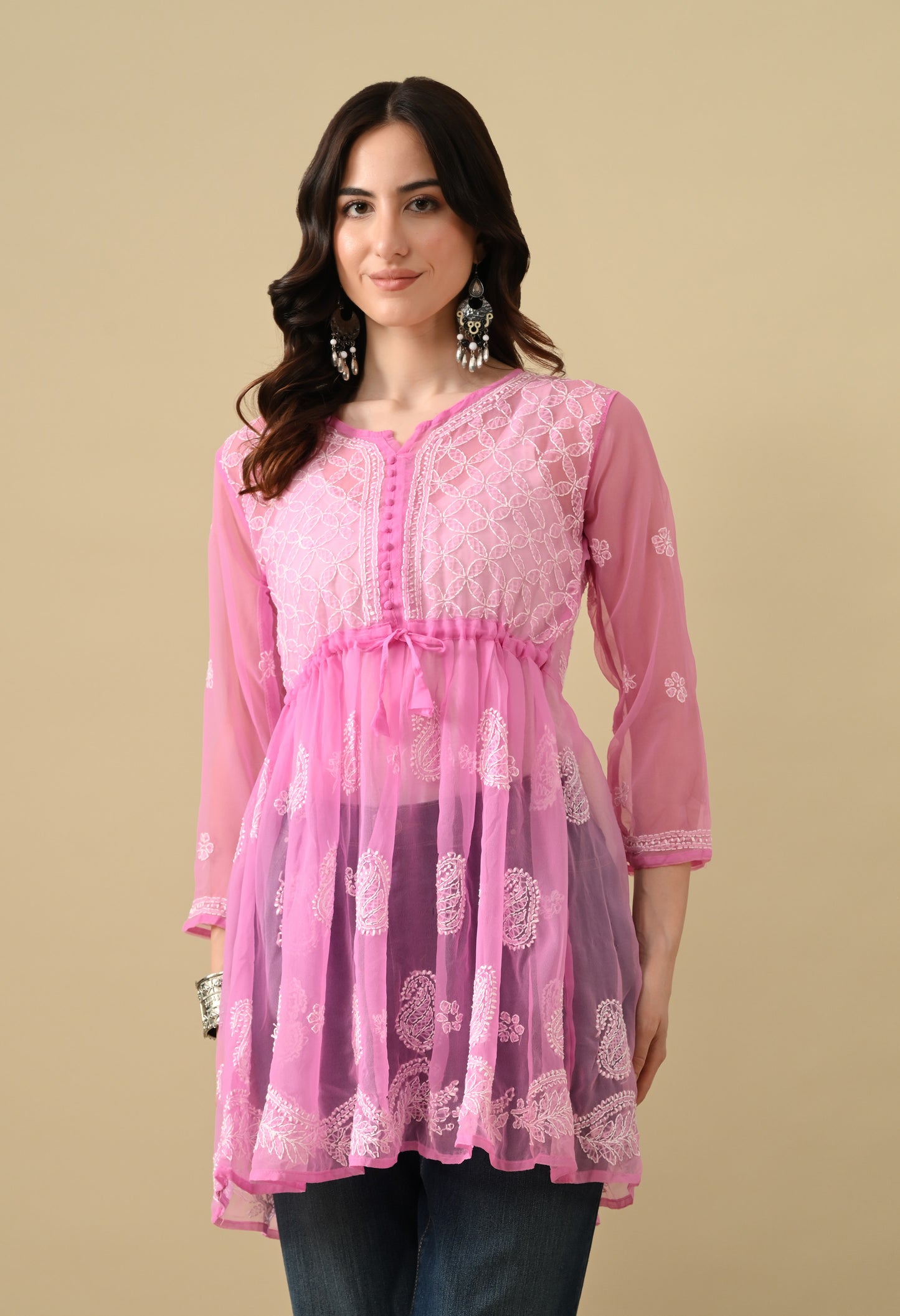 Short chikankari gown for womens