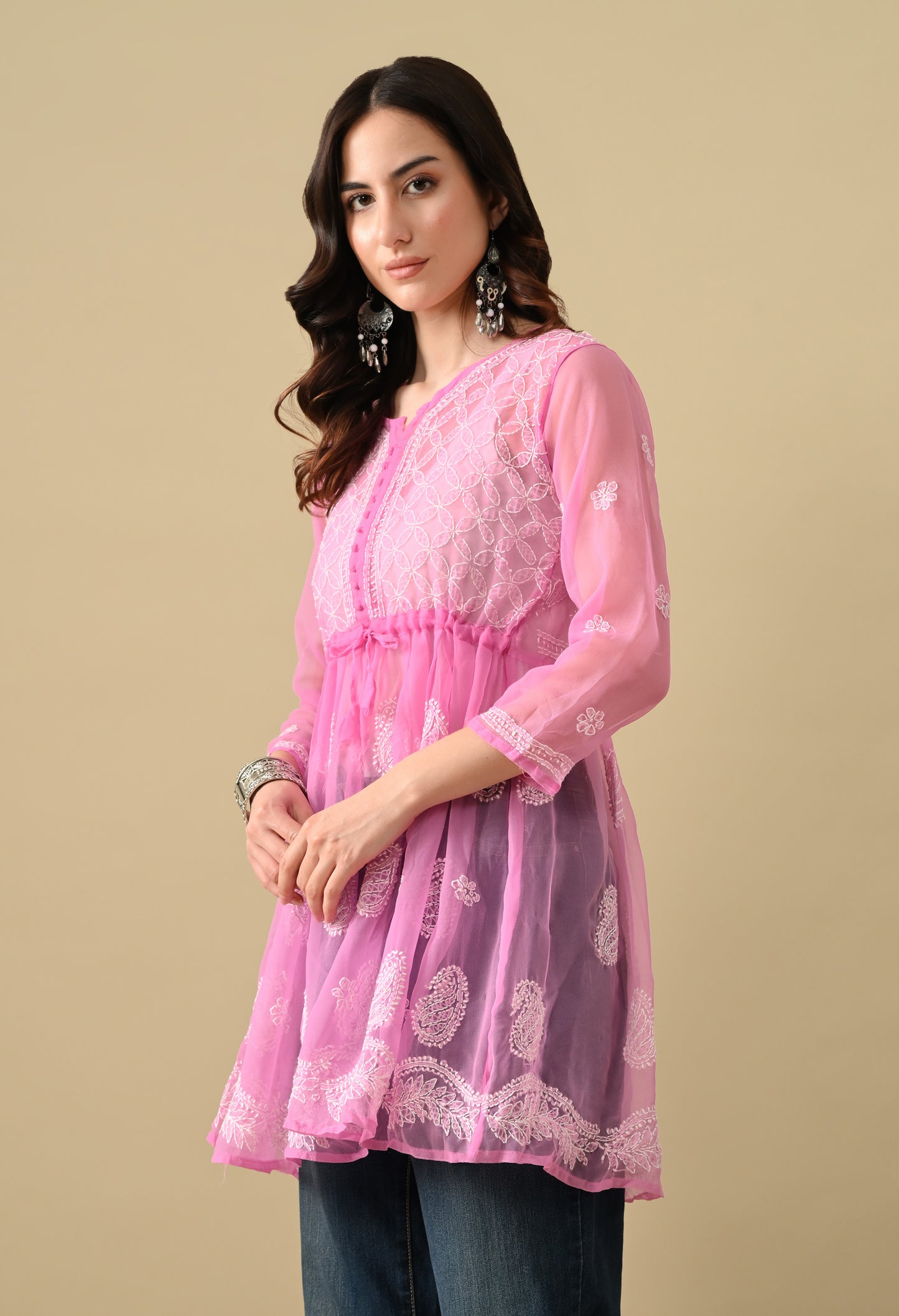 Short chikankari gown for womens