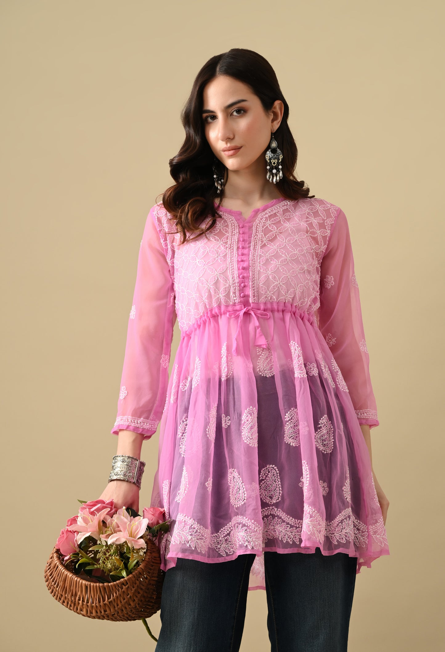Short chikankari gown for womens