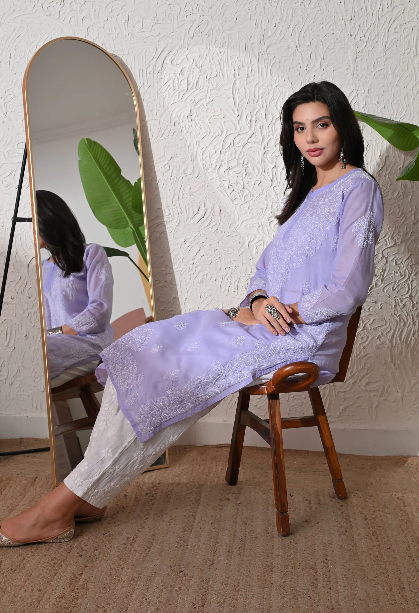 PURE COTTON CHIKAN HANDWORK LONG KURTI | PURPLE