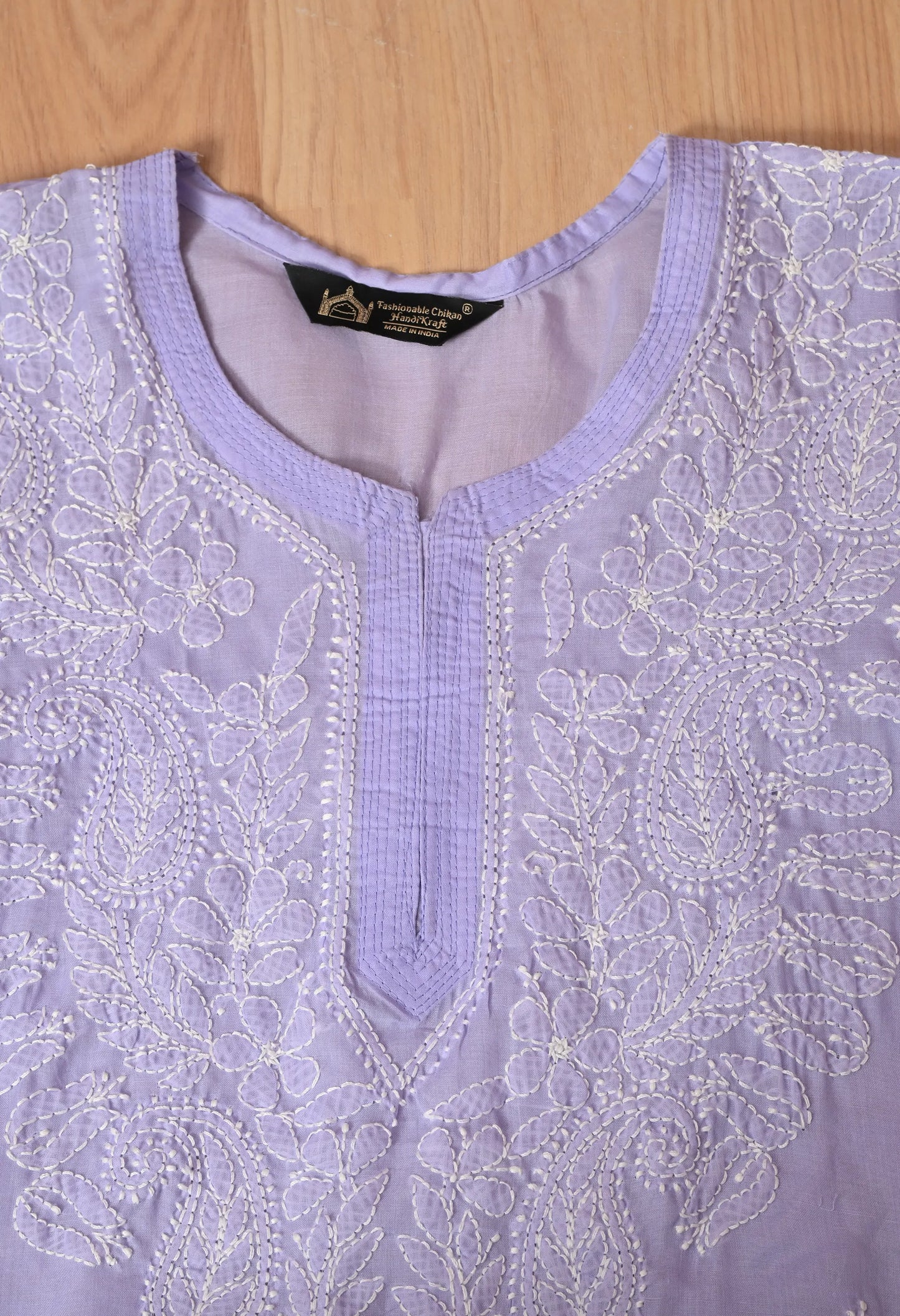 PURE COTTON CHIKAN HANDWORK LONG KURTI | PURPLE