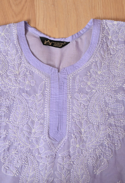 PURE COTTON CHIKAN HANDWORK LONG KURTI | PURPLE