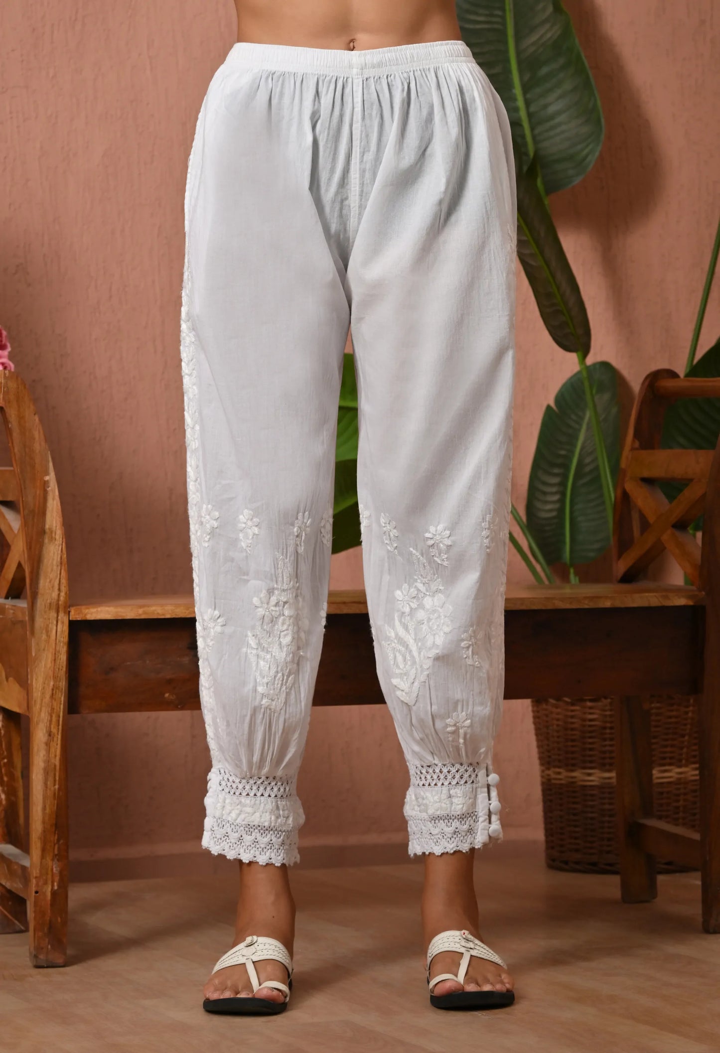 PURE COTTON CHIKAN HANDWORK LONG KURTI | WHITE